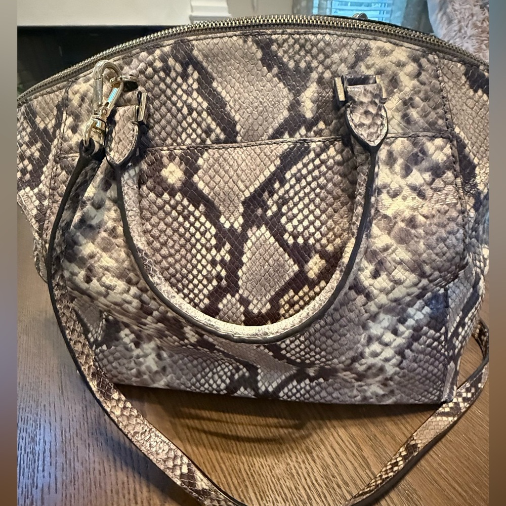Michael Kors Python-Print Dome Satchel in Brown and Gray - Picture 2 of 8